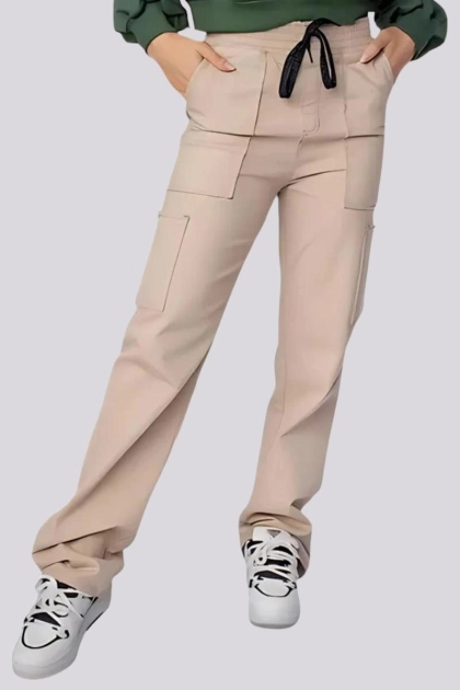 Produto - Calça Max Denim Sarja Wide Leg Bege