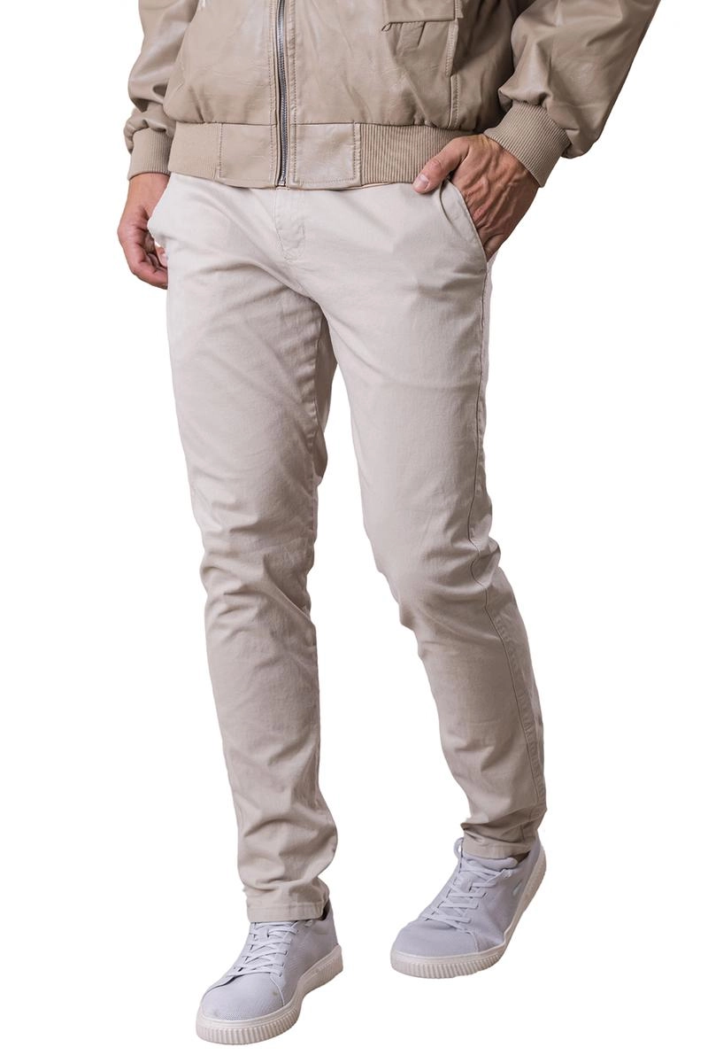Calça Ogochi Sarja Slim Bolso Faca Masculina Areia