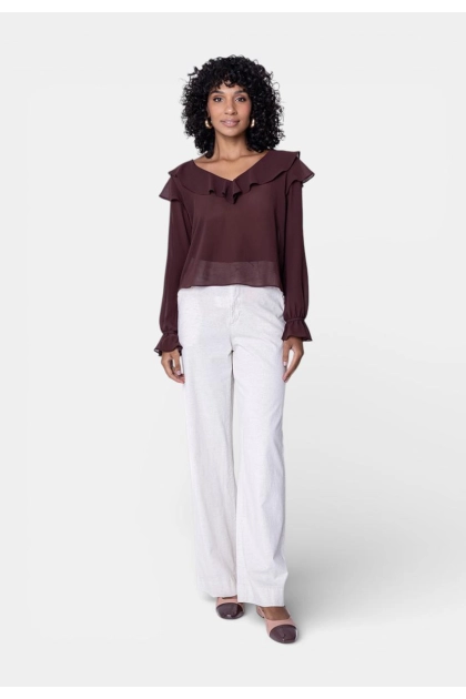 Calça Pitt Alfaiataria Wide Leg Feminina Linho 