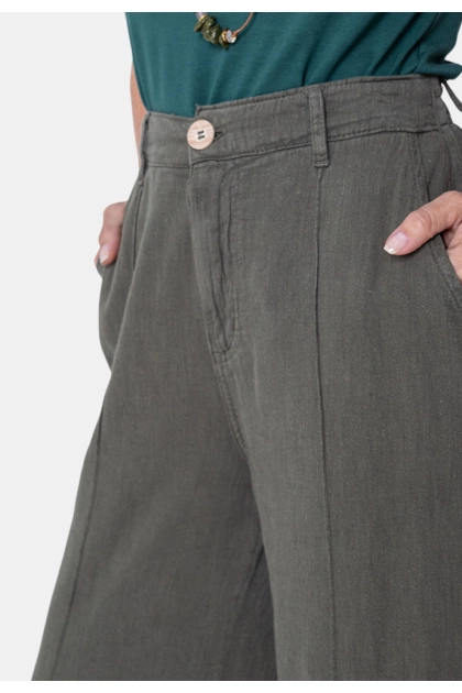 Calça Geração Moderna Wide Leg Linho Feminina Verde Militar Produto Calça Geração Moderna Wide Leg Linho Feminina Verde Militar