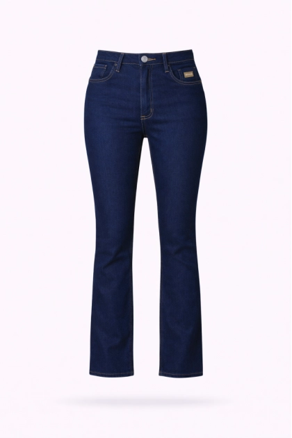 Produto - Calça Max Denim Boot Cut Cós Alto Feminina Jeans Escuro
