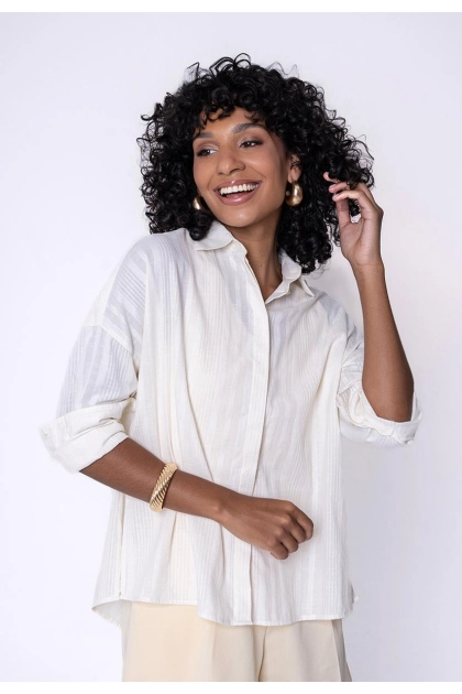 Produto - Camisa Calvin Klein Listrada Feminina Branca 