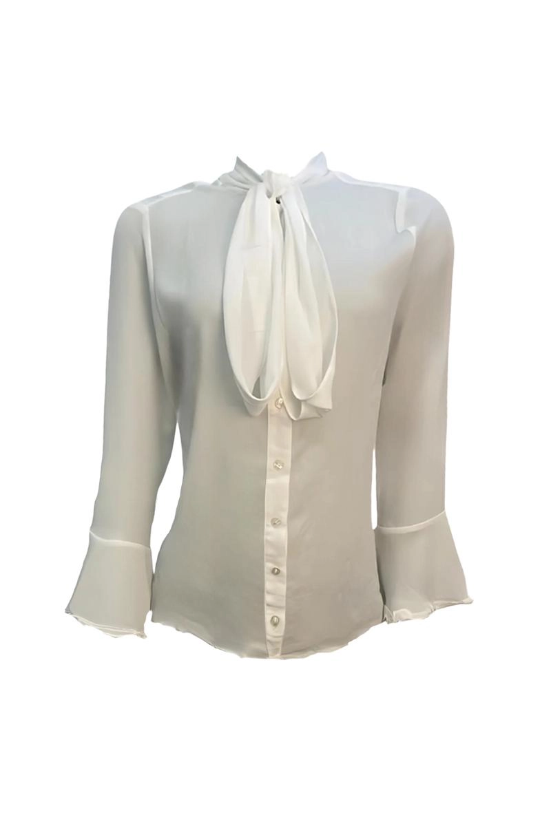 Camisa Ellen One Babados Manga Longa Feminino Off White