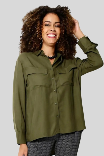 Produto - Camisa Ellen One Lapela Femina Verde Militar