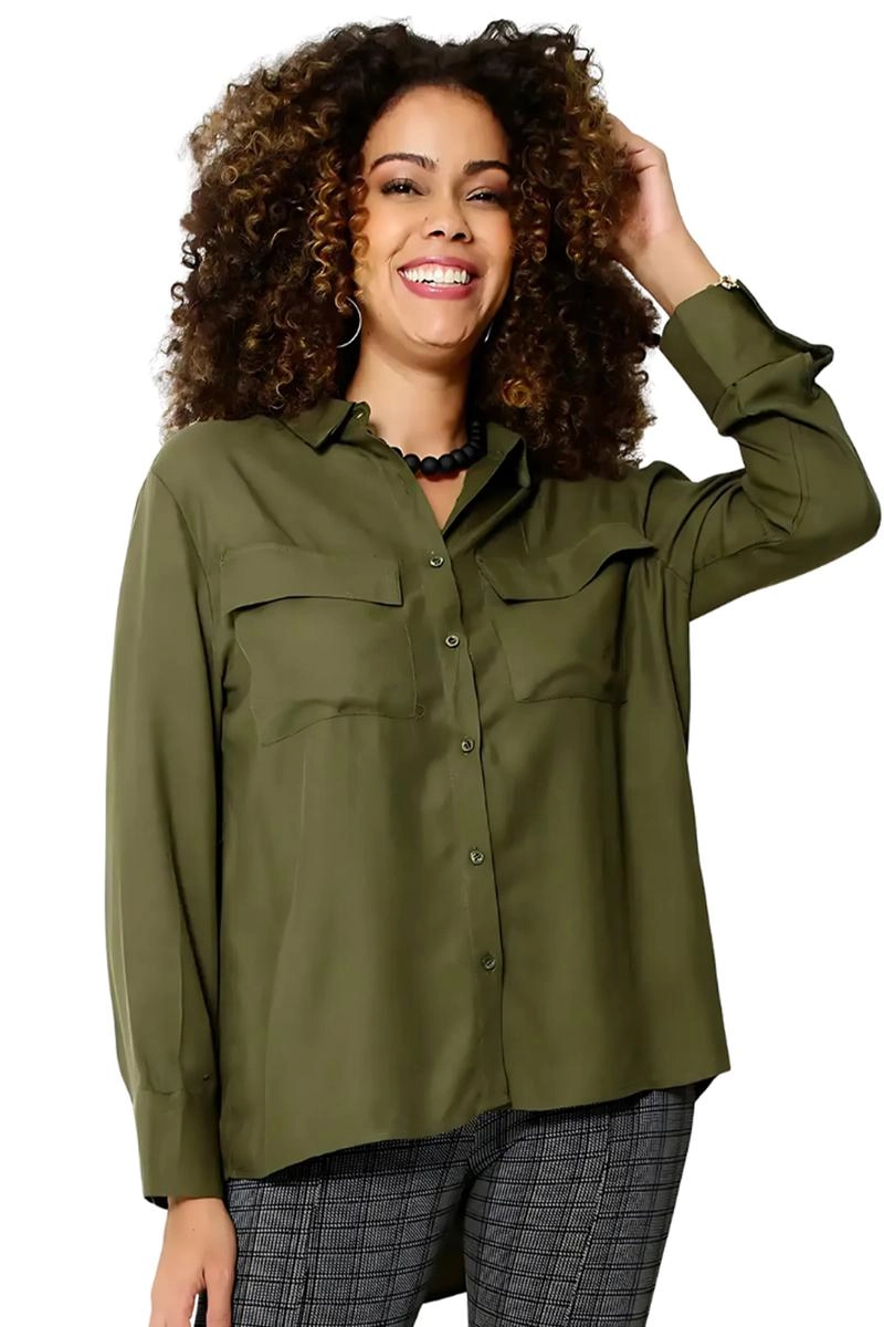 Camisa Ellen One Lapela Femina Verde Militar