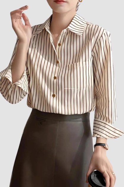 Produto - Camisa Gabip Listrada Feminina Canela