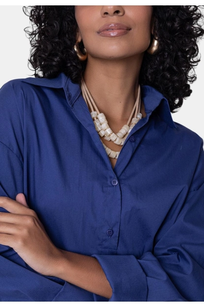 Camisa Gabip Manga Longa Lisa Feminina Azul Cobalto Produto Camisa Gabip Manga Longa Lisa Feminina Azul Cobalto