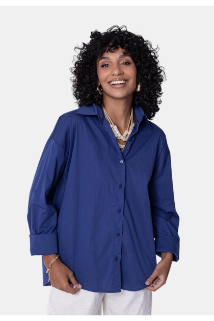 Camisa Gabip Manga Longa Lisa Feminina Azul Cobalto Produto Camisa Gabip Manga Longa Lisa Feminina Azul Cobalto