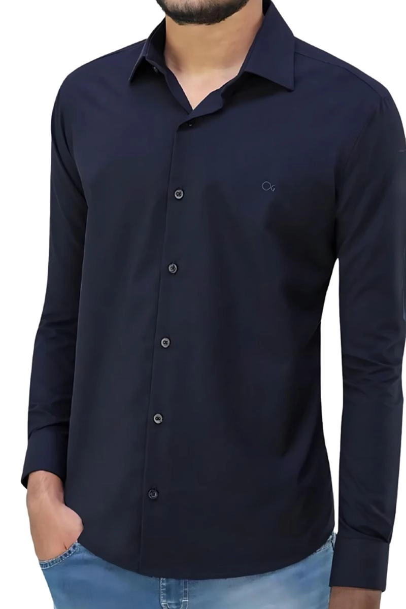 Camisa Manga Longa Ogochi De Gola Polo Masculina Marinho
