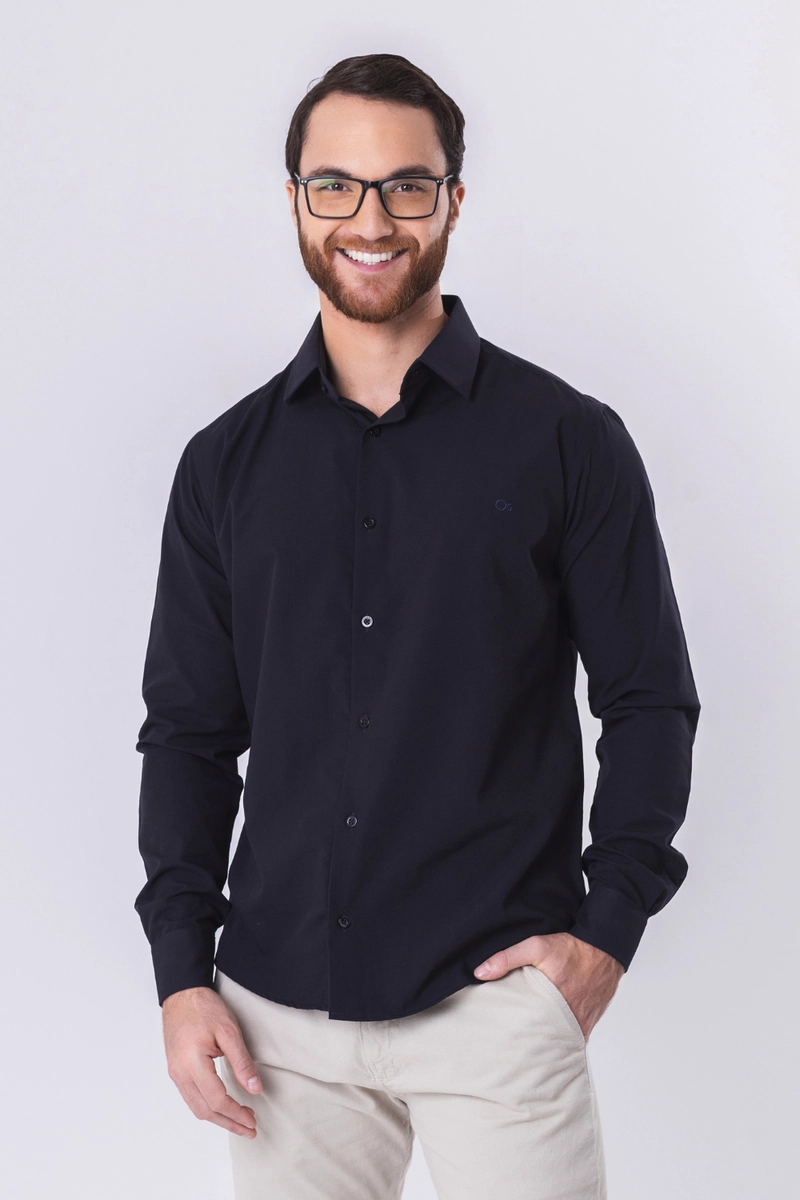 Produto - Camisa Ogochi Lisa Manga Longa Masculina Preta