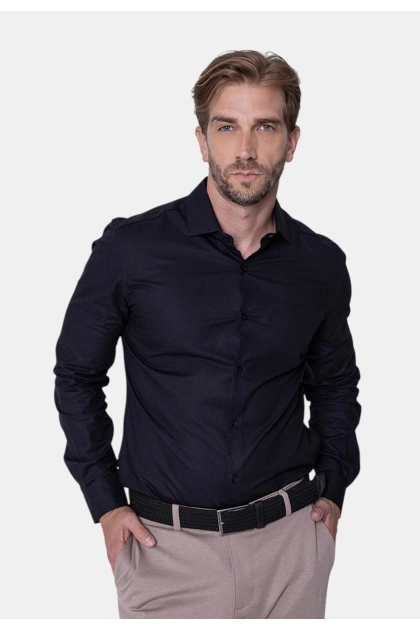 Produto - Camisa Pitt Manga Longa Linho Masculina Preto