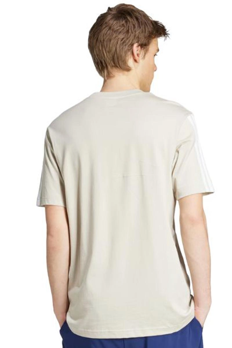 Camiseta Adidas Malha Simples Essentials 3 Listras Masculina Bege