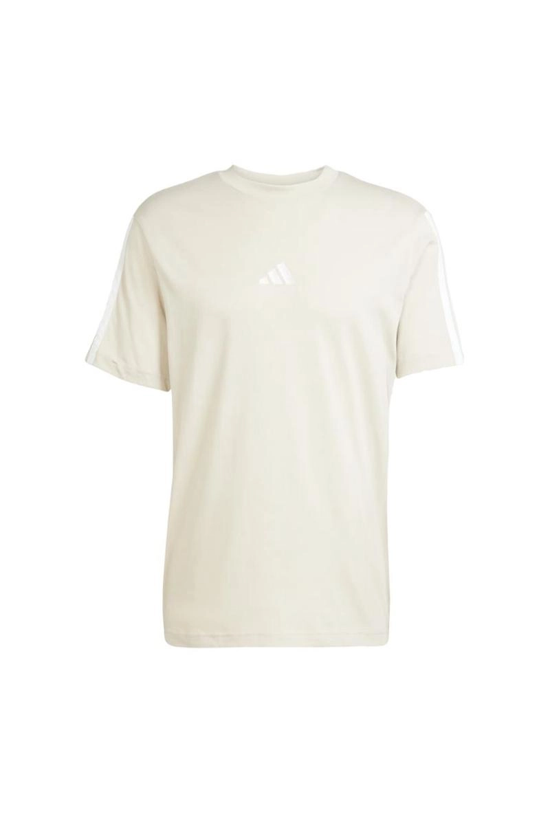 Camiseta Adidas Malha Simples Essentials 3 Listras Masculina Bege Produto Camiseta Adidas Malha Simples Essentials 3 Listras Masculina Bege