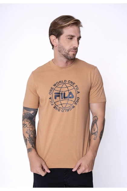 Produto - Camiseta Fila One World Manga Curta Masculina Caramelo