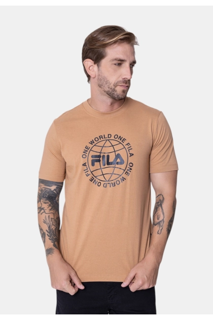 Produto - Camiseta Fila One World Manga Curta Masculina Caramelo