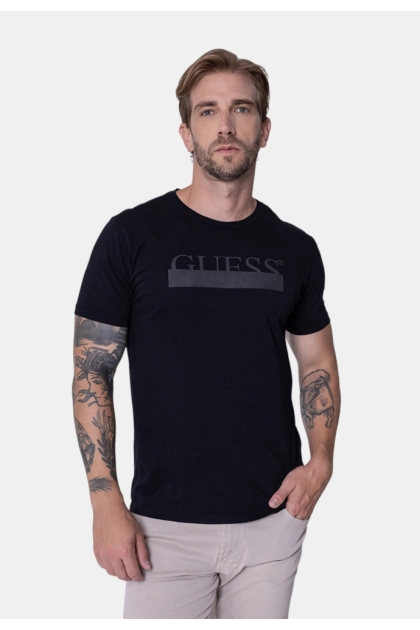 Produto - Camiseta Guess Logo Silk Masculina Preta