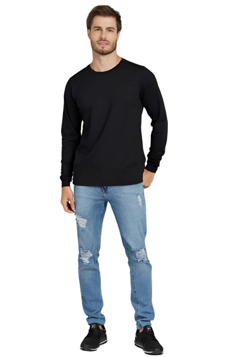  Camiseta Polo Brasil Moletinho Manga Longa Masculina Preta