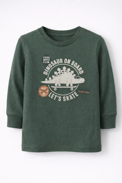 Camiseta Pulla Bulla Manga Longa Dino Bebê Masculina Verde Militar Produto Camiseta Pulla Bulla Manga Longa Dino Bebê Masculina Verde Militar