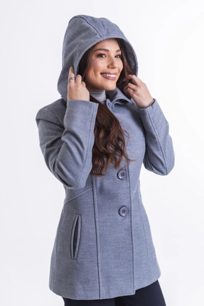 Casaco La Marca Lã Batida Com Capuz Feminino Cinza Produto Casaco La Marca Lã Batida Com Capuz Feminino Cinza