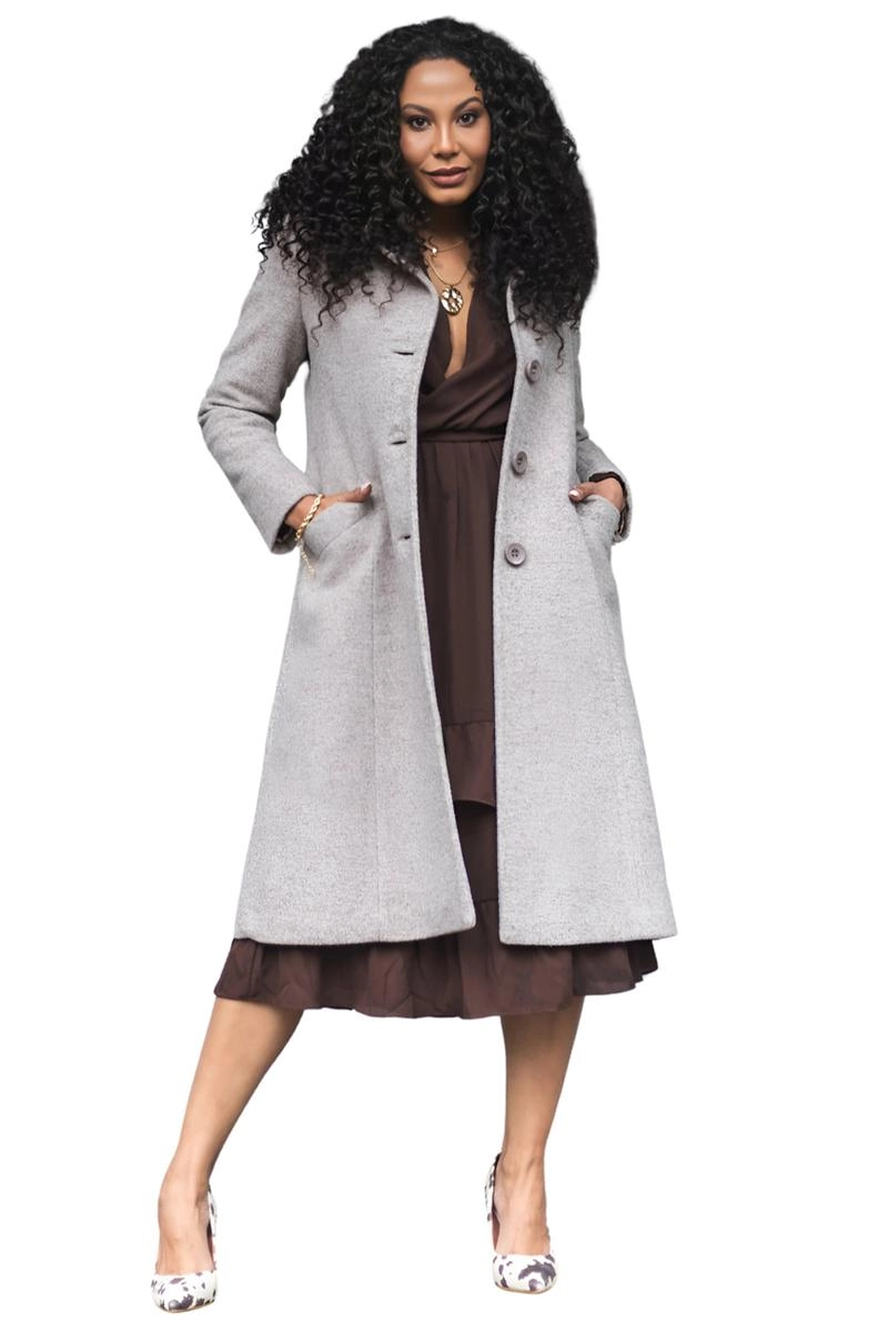 Produto - Casaco Lamarca De lã Longo Feminino Bege Mescla
