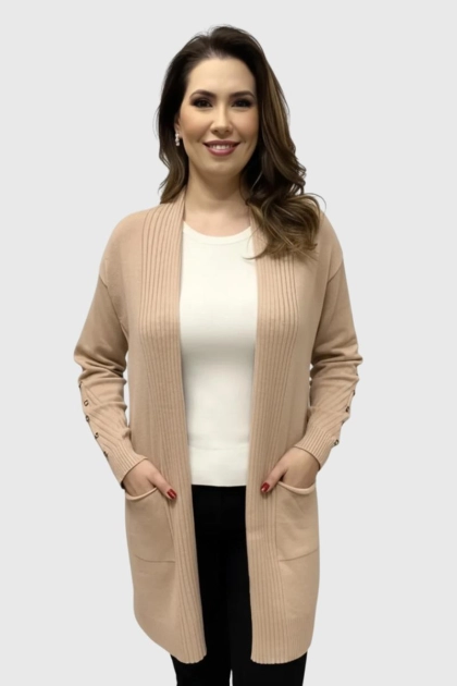 Produto - Casaco Mooncity Em Tricot Feminino Areia 