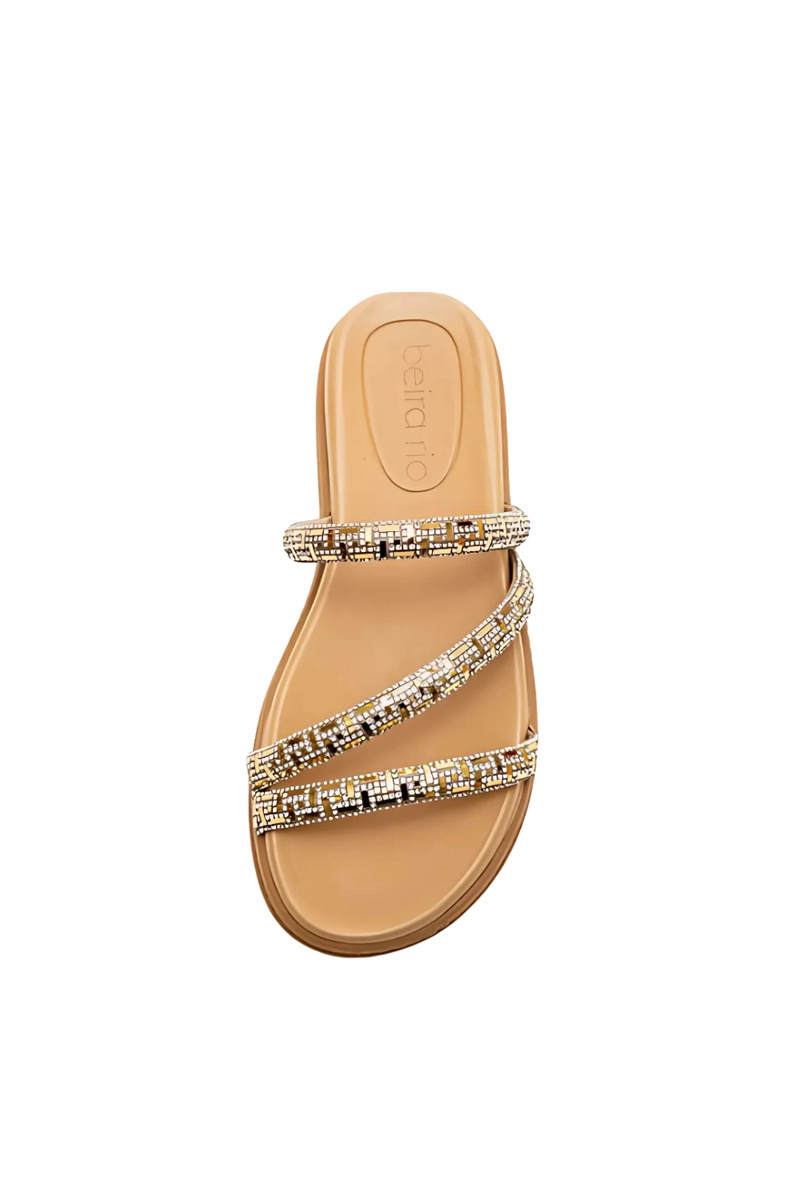 Chinelo Beira Rio Flat com Brilho Feminino Cristal Dourado
