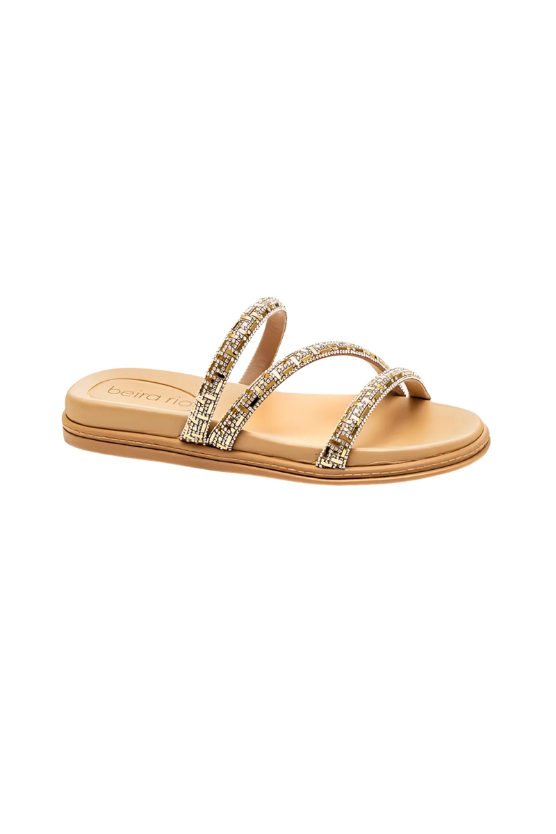 Chinelo Beira Rio Flat com Brilho Feminino Cristal Dourado