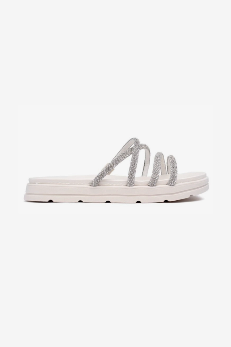 Produto - Chinelo Moleca Flat Strass Feminino Branco Off