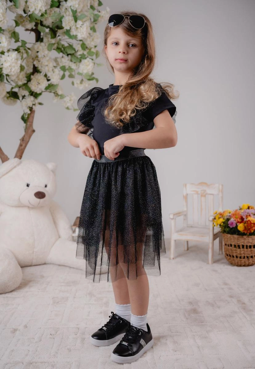 Produto - Conjunto Coccinelle Manga Curta Tule Infantil Feminino Preto