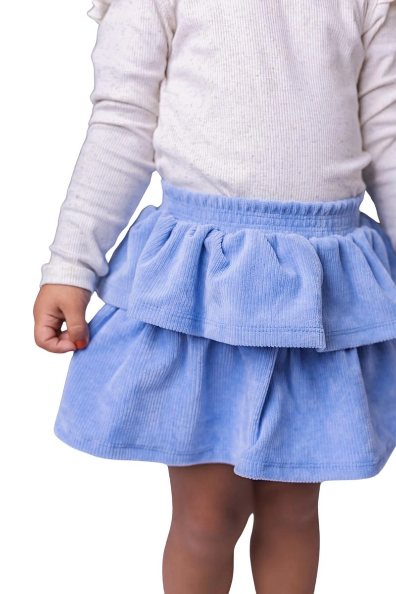 Conjunto Coccinelle Manga Longa com Saia em Veludo Azul Infantil Feminino