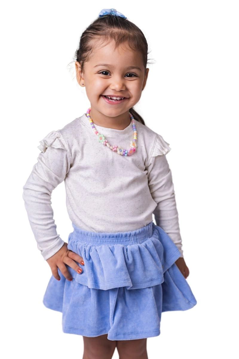 Conjunto Coccinelle Manga Longa com Saia em Veludo Azul Infantil Feminino