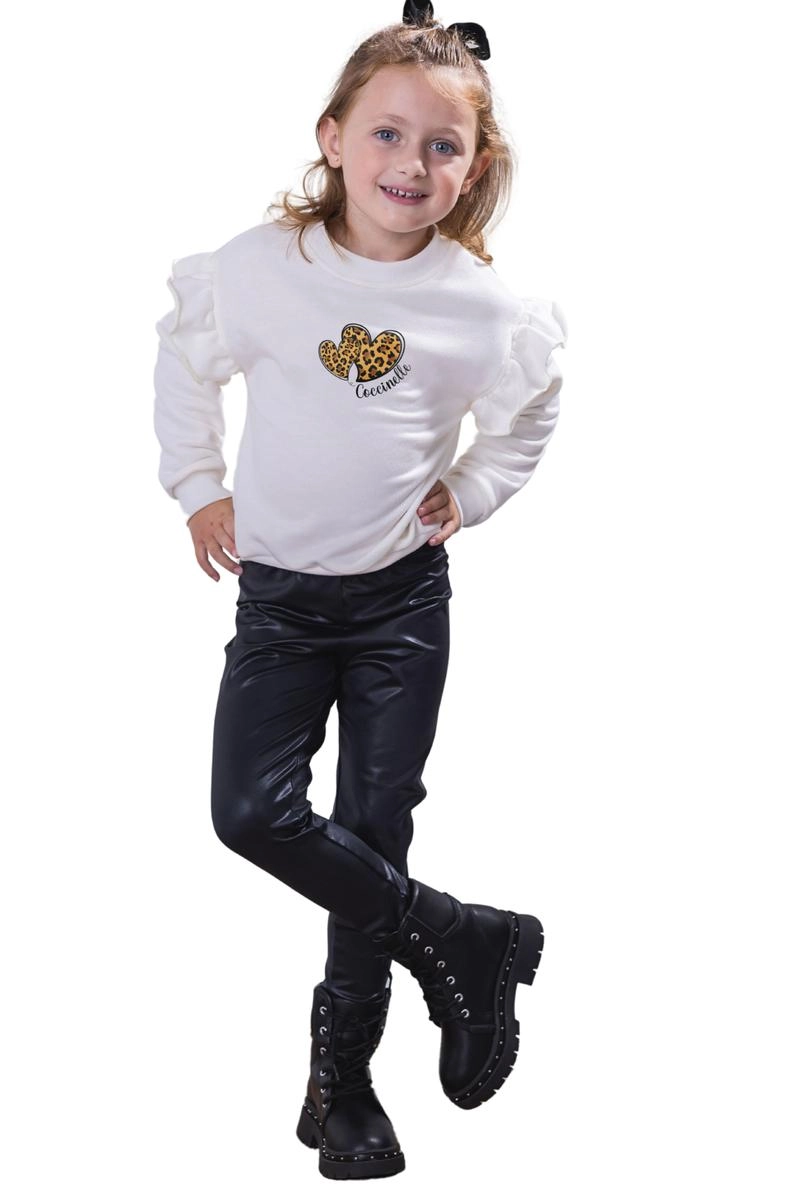 Conjunto Coccinelle Manga Longa Infantil Feminino Off-White e Preto