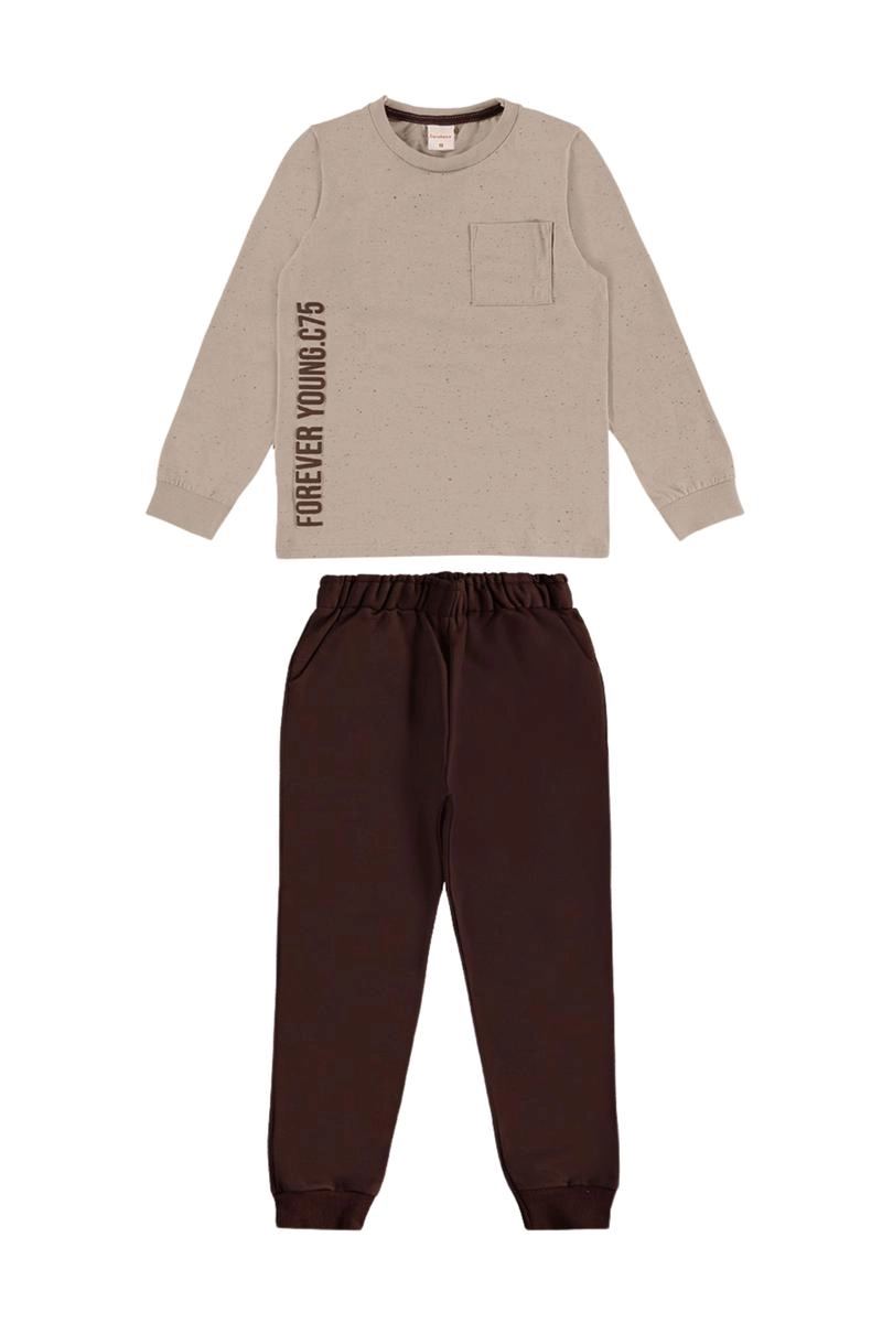 Conjunto Malwee Manga Longa Infantil Masculino Cinza Claro