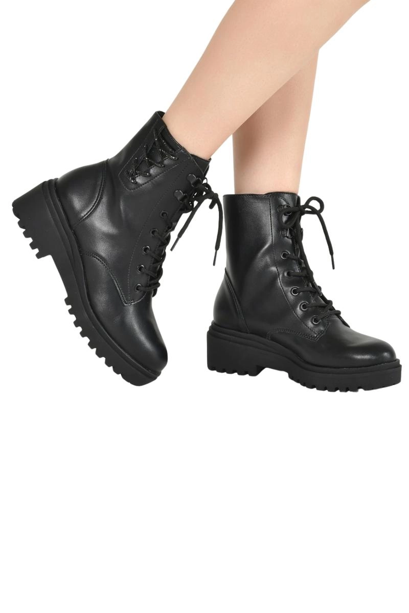 Produto Coturno Via Marte Strass Cadarço Tratorado Feminino Preto