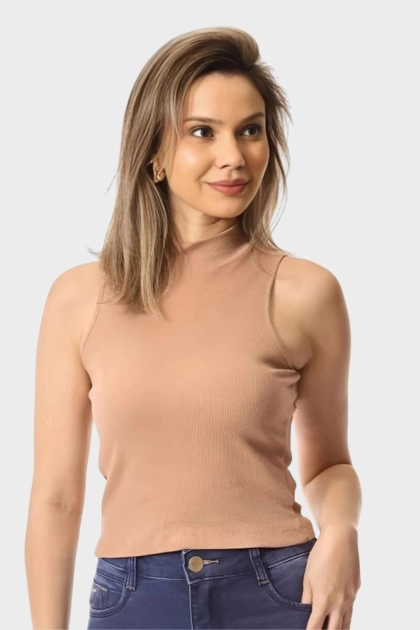 Produto - Cropped Crocker Canelado Feminino Areia