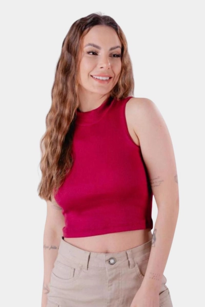 Produto - Cropped Crocker Canelado Feminino Marsala