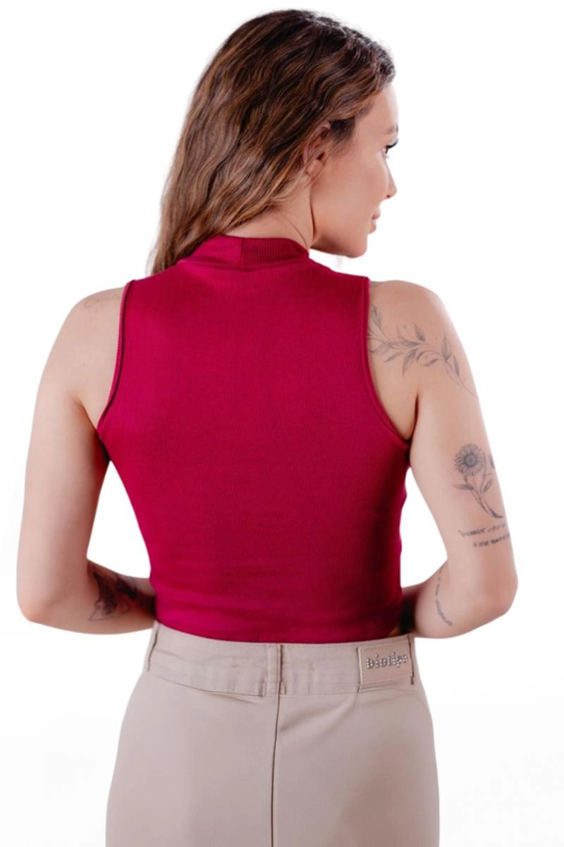 Cropped Crocker Canelado Feminino Marsala