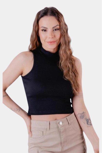 Produto - Cropped Crocker Canelado Feminino Preto