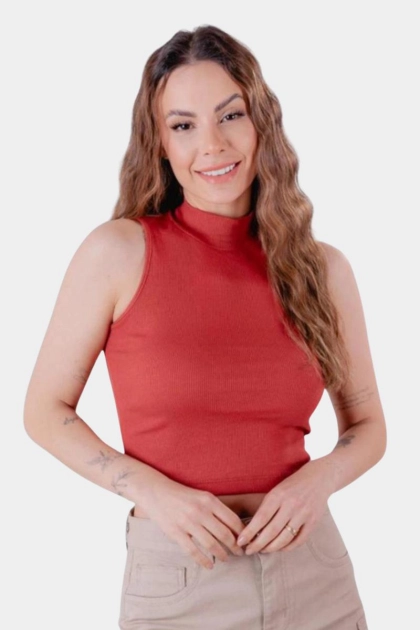 Produto - Cropped Crocker Canelado Feminino Terracota