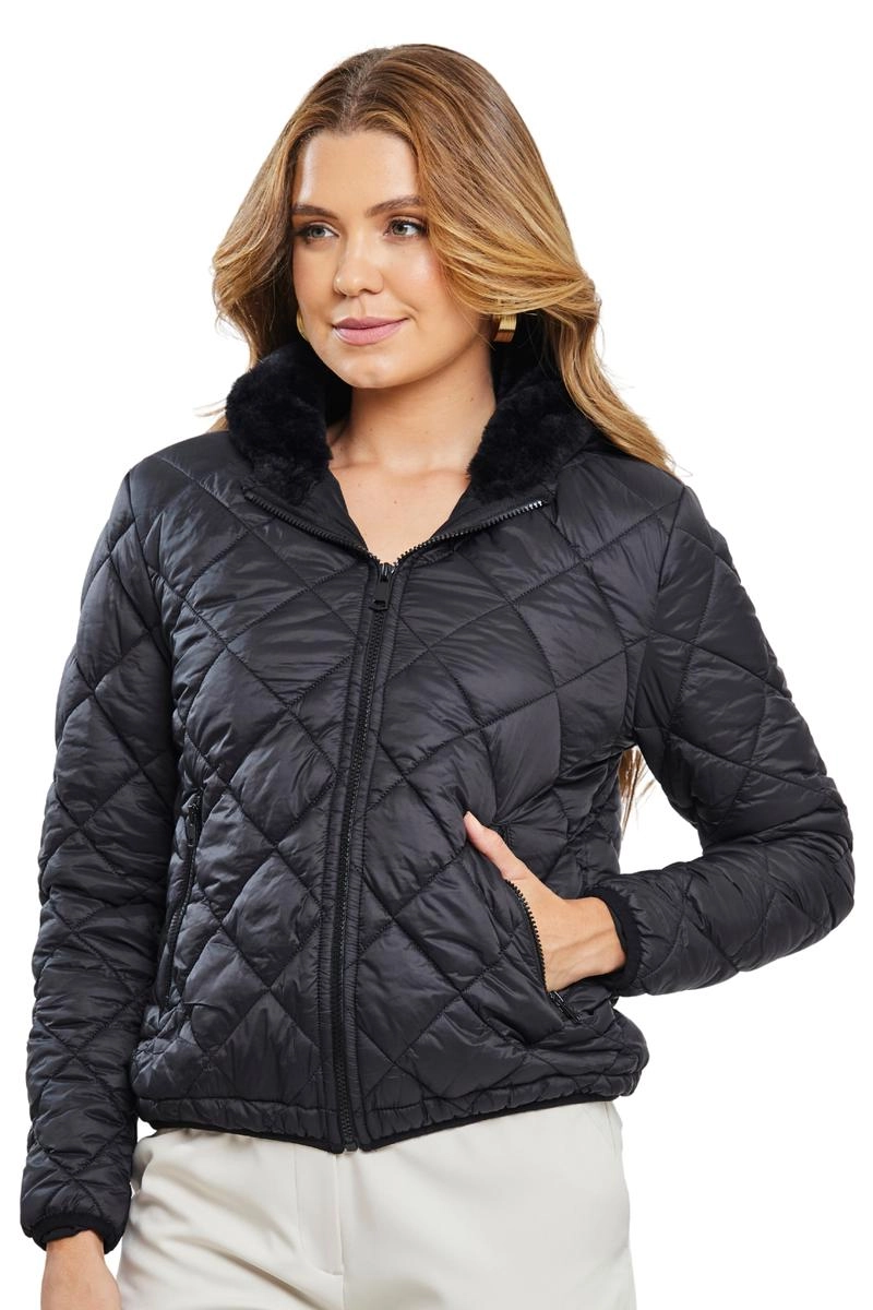 Jaqueta Aishty Nylon Texturas Feminina Preta