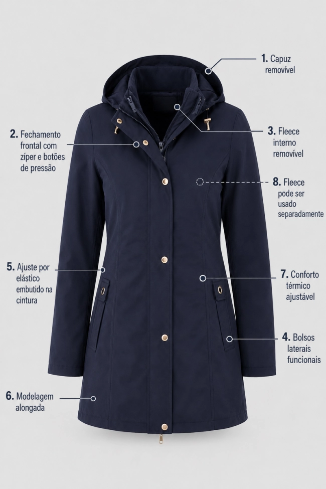 Produto Jaqueta Alpelo Parka Com Fleece Destacável Feminina Azul Marinho