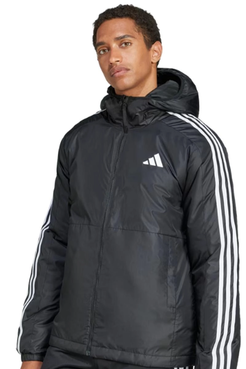 Jaqueta Capuz Adidas Isolamento Essentials Três Listras Masculina  Preta