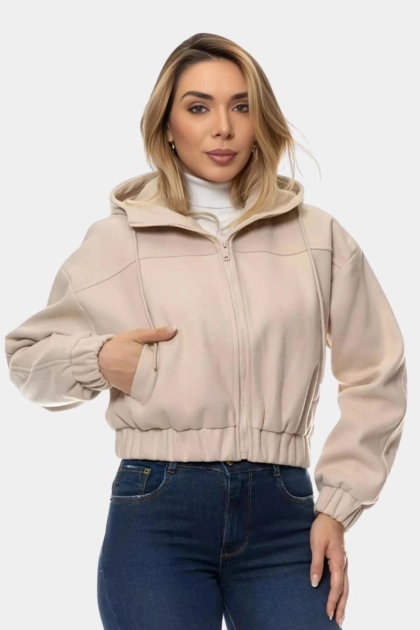 Produto - Jaqueta Crocker Cropped Lã Batida Feminina Areia 