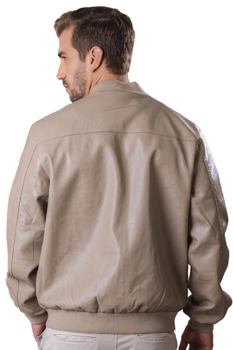 Jaqueta Crocker PU Bolsos Laterais Masculina Areia