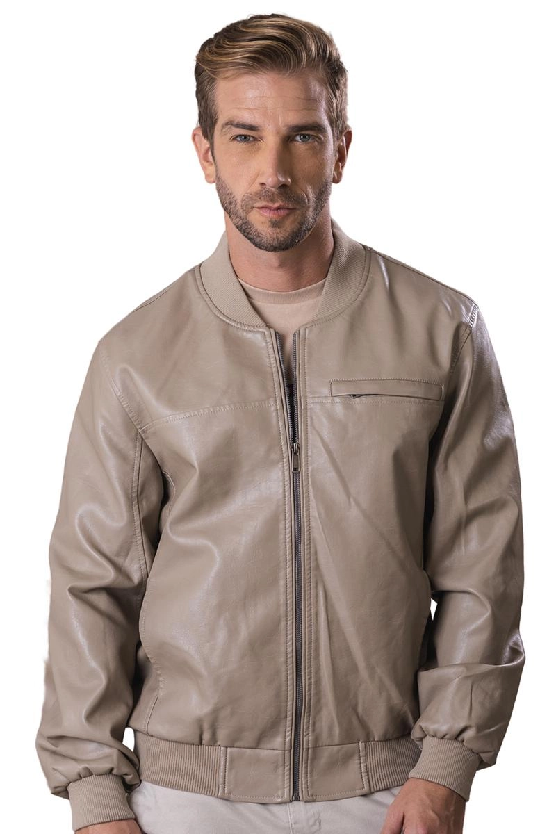 Jaqueta Crocker PU Bolsos Laterais Masculina Areia