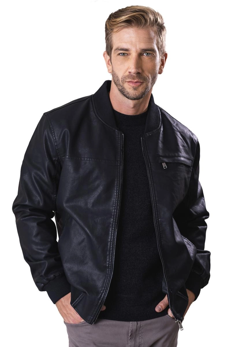 Jaqueta Crocker PU Bolsos Laterais Masculina Preta