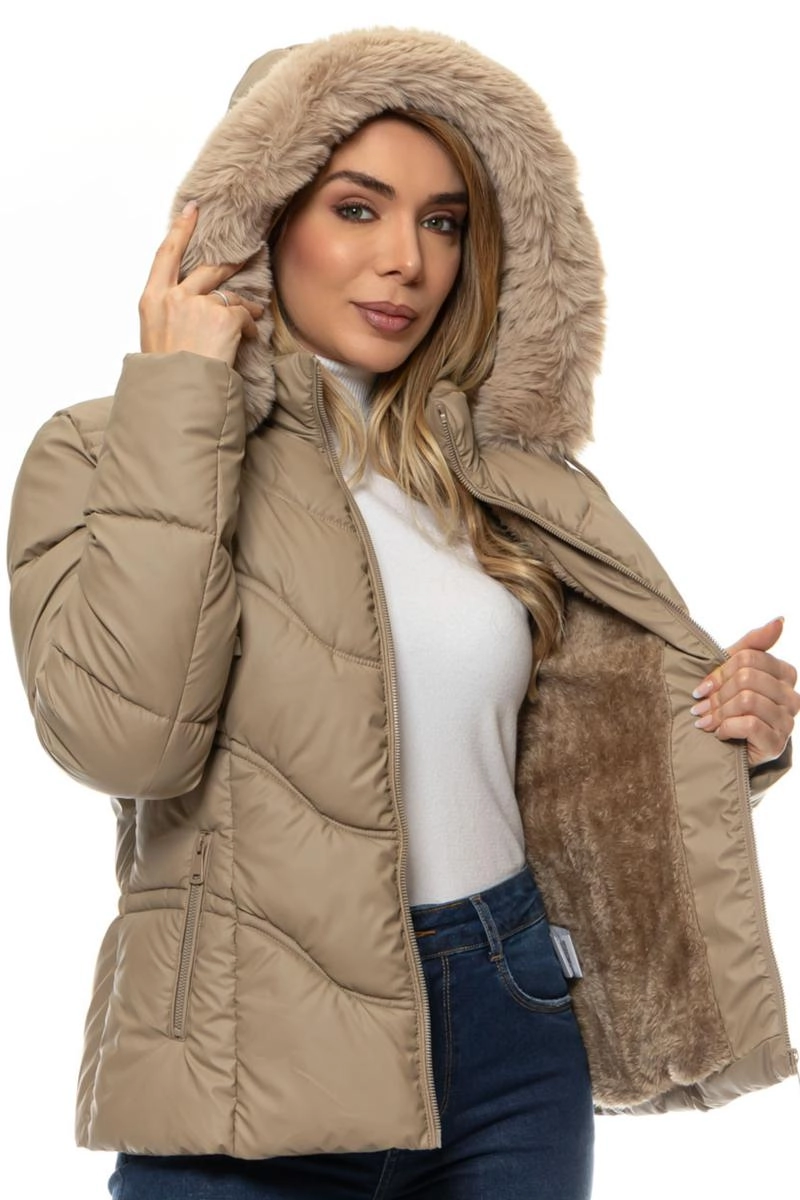 Jaqueta Crocker Puffer Forrada Feminina Areia