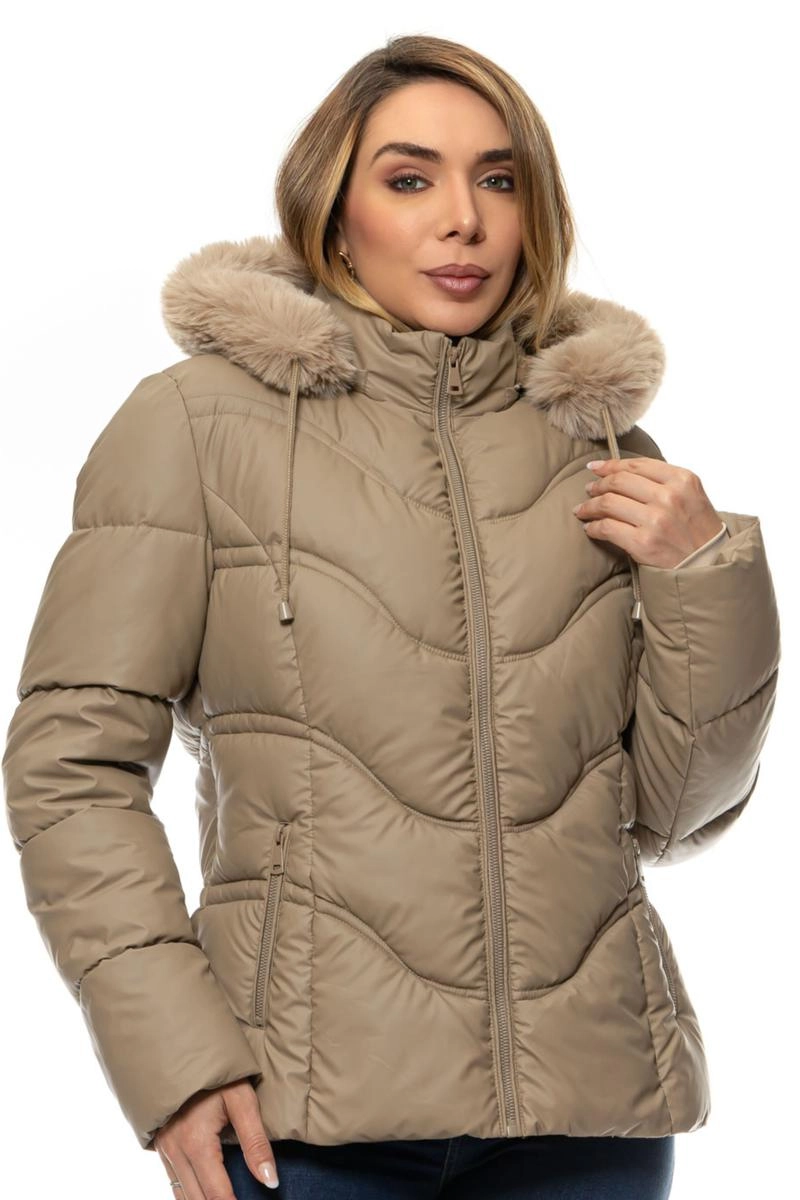 Jaqueta Crocker Puffer Forrada Feminina Areia