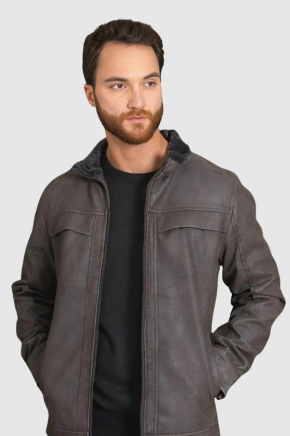 Produto - Jaqueta Enrico Camurça Masculina Cinza 