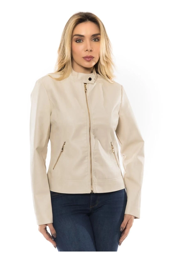 Jaqueta Feminina em PU Forrada Crocker Branca Produto Jaqueta Feminina em PU Forrada Crocker Branca